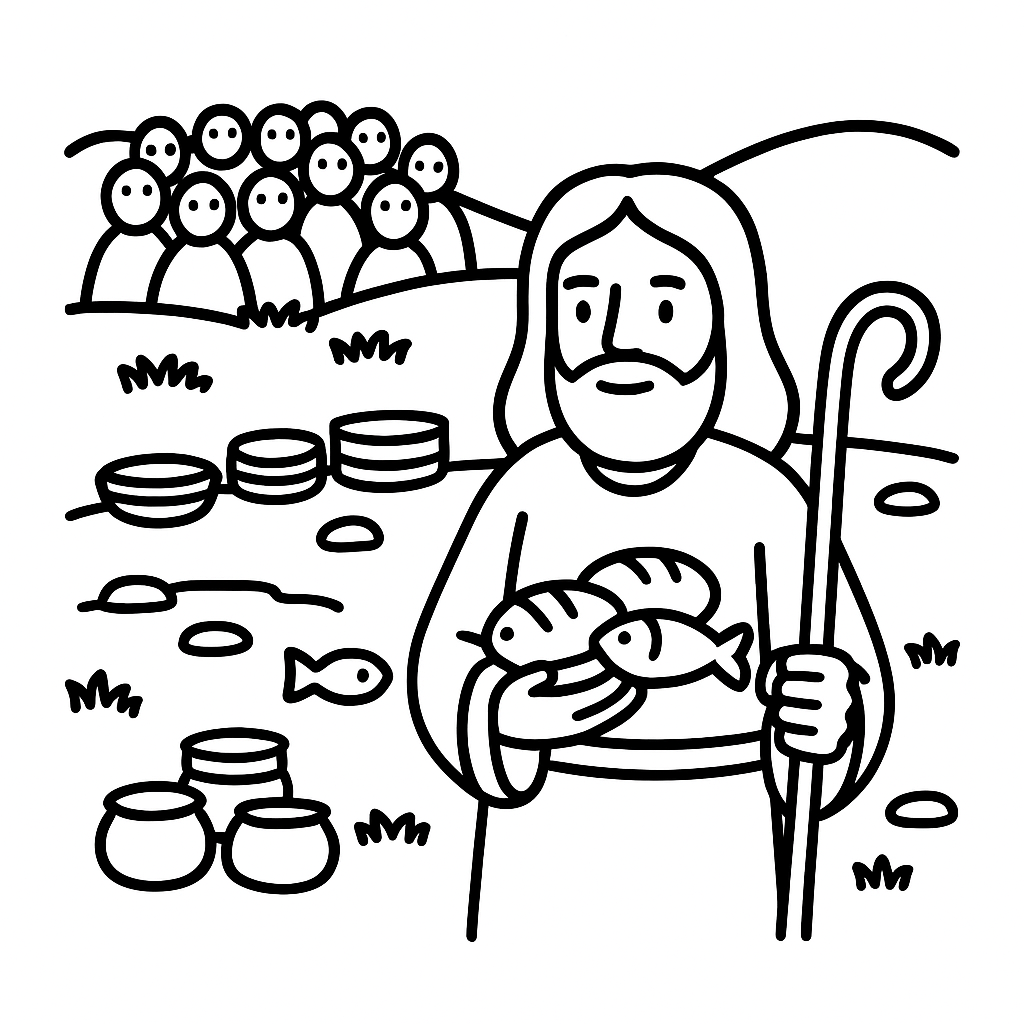Jesus Feeds the 5000 Coloring Page